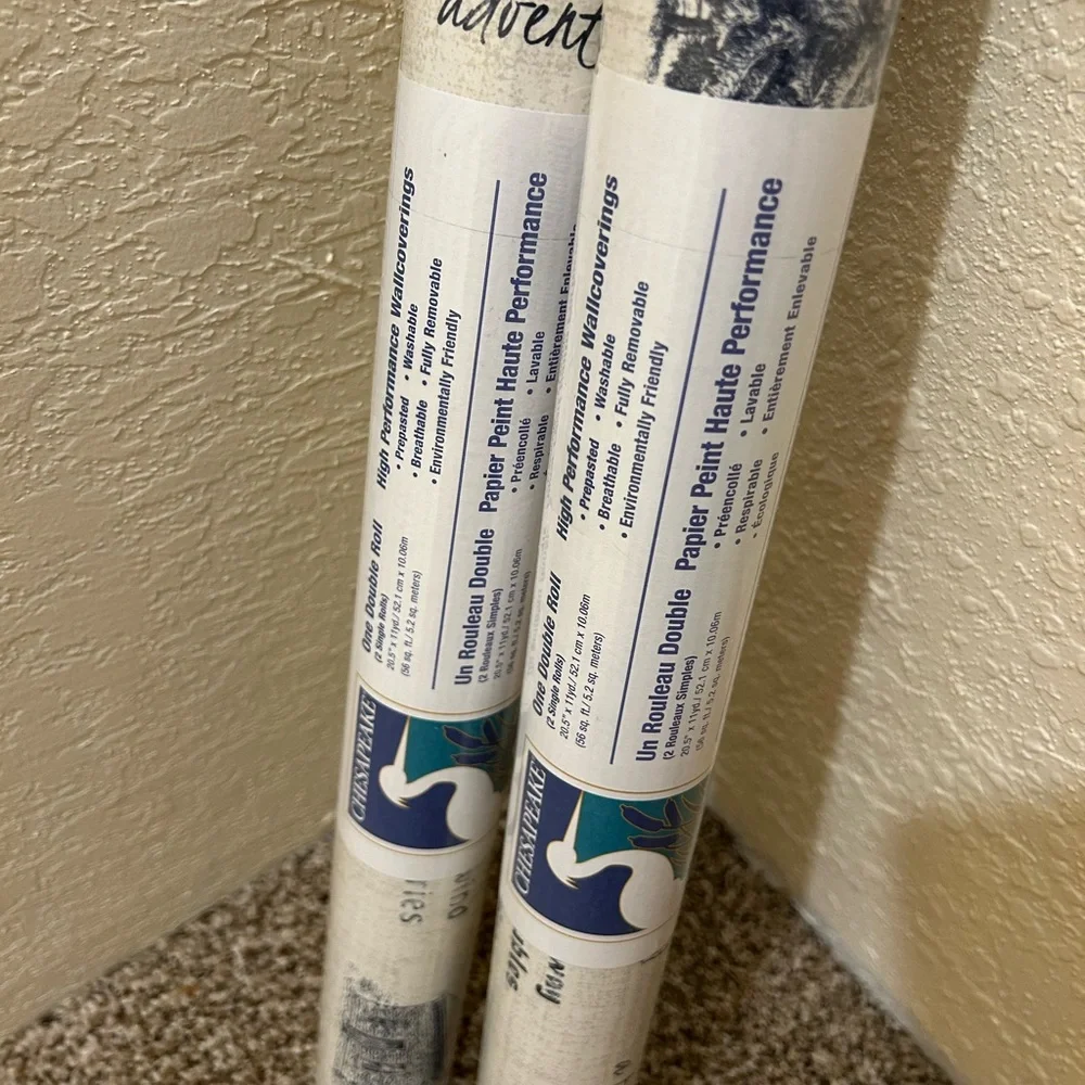 2 Chesapeake Wallpaper rolls, Navy Camping Quotes (56.4 sq. ft. Per roll),